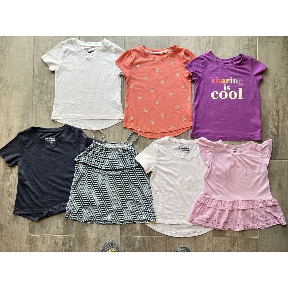 Lot Set of 7 Toddler Kids Girls Cotton T-Shirt Tees Casual Tops Graphic 4 4T EUC